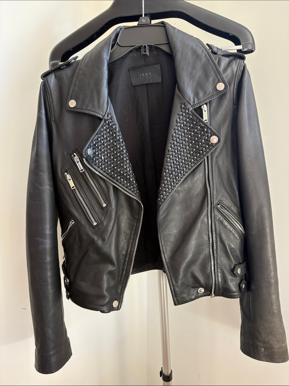 IKKS Black Studded Leather Moto Jacket